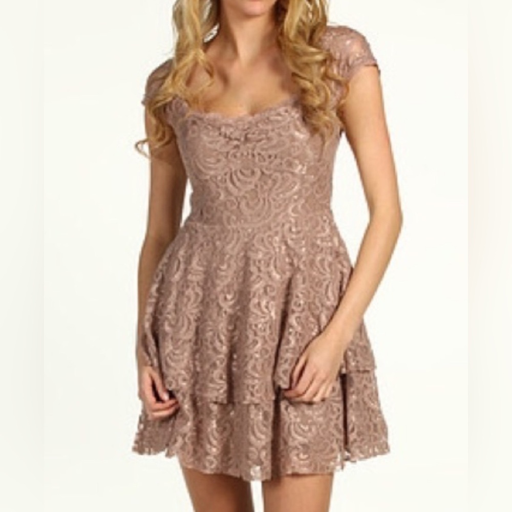 Free People Lace Mini Dress in Light Brown